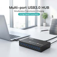 Sipolar A-103 Hub de Expansión USB 3.0 de Grado Industrial con 10 Puertos, Transferencia de Datos de Alta Velocidad de 5 Gbps para Equipos de Automatización