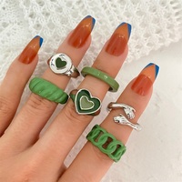 Yidvkme — ensemble de bagues pour femmes, design ancien en forme de cœur, avec revêtement de peinture métallique, de couleur verte, bijoux à la mode