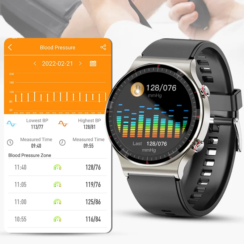 Pemantauan PPG Profesional Real-Time Deteksi Penyakit Skrining Tingkat Medis Jam Tangan Pintar dengan Ecg