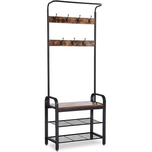 Industrial Hall Tree Shoe Bench <strong>Entryway</strong> Home Storage <strong>Shelf</strong> <strong>Entryway</strong> Storage <strong>Shelf</strong> with <strong>Hooks</strong> <strong>Coat</strong> Rack Shoe Bench - Product Image 1