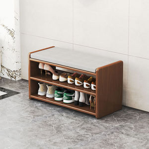 Panca Portascarpe in Legno Massello con Cuscino Morbido - Scaffale Multistrato Semplice per <span class=keywords><strong>Ingresso</strong></span> di Casa, Dormitorio - Product Image 2
