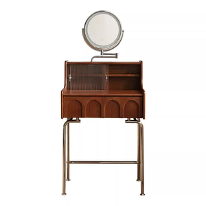 Piccole dimensioni moderne <span class=keywords><strong>ragazze</strong></span> toletta con specchio illuminato e sgabello sedia bianco in legno e acciaio <span class=keywords><strong>gambe</strong></span> per uso camera da letto - Product Image 4