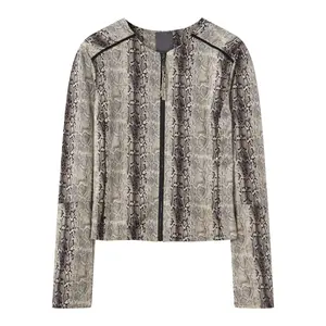 Women's High Quality Snake Print Long Sleeve Super Soft Suede Jacket