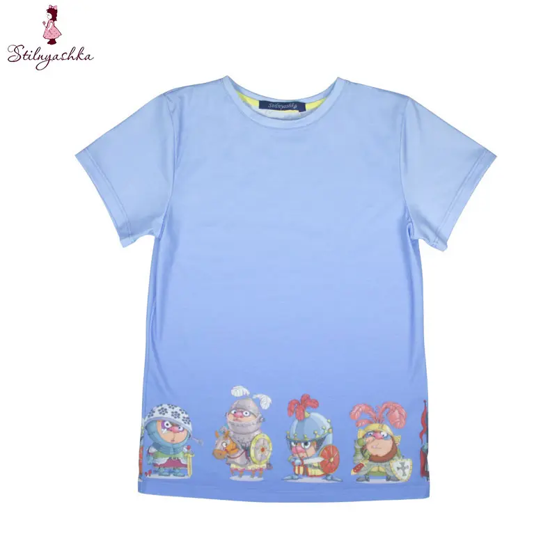 Camiseta de algodón con estampado de dibujos animados para niños, ropa de manga corta, Azul, de verano