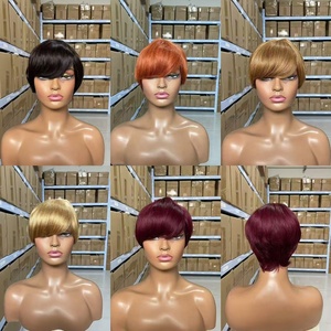 วิกผมทรงพิกซี่สั้นสำหรับผู้หญิง สีดำ วิกผมบ๊อบสั้น ผลิตด้วยเครื่องจักร สีธรรมชาติ ราคาถูก วิกผมแท้แบบไม่ต้องใช้กาว - Product Image 3