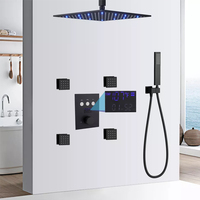 Ensemble de douche pluie grand format multifonctionnel pour hôtel, avec pommeau de douche LED, jets de massage, en laiton doux, barre coulissante thermostatique de luxe