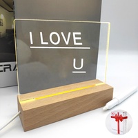 Light Customizable 15CM Neon Light Transparent Diy Memo Acrylic Message Led Message Dry Erase Board Led Lamp Wood Base