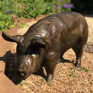 Jardin extérieur métal mignon animal cochon sculptures laiton cochon bronze sculpture