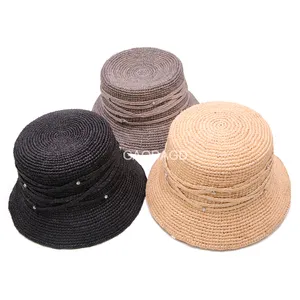 D Bán Buôn Thanh Lịch Xô Mũ Đa-Màu Sắc Raffia Rơm Crochet Cloche Hat Boater Hat Cho Phụ Nữ