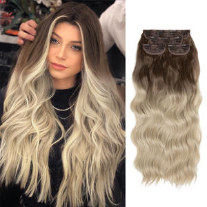 Extensions de cheveux à clipser pour femmes, <span class=keywords><strong>4</strong></span> pièces, épaisses, double trame, longues, ondulées, en mélange synthétique doux, 22 pouces, blond cassé - Product Image 2