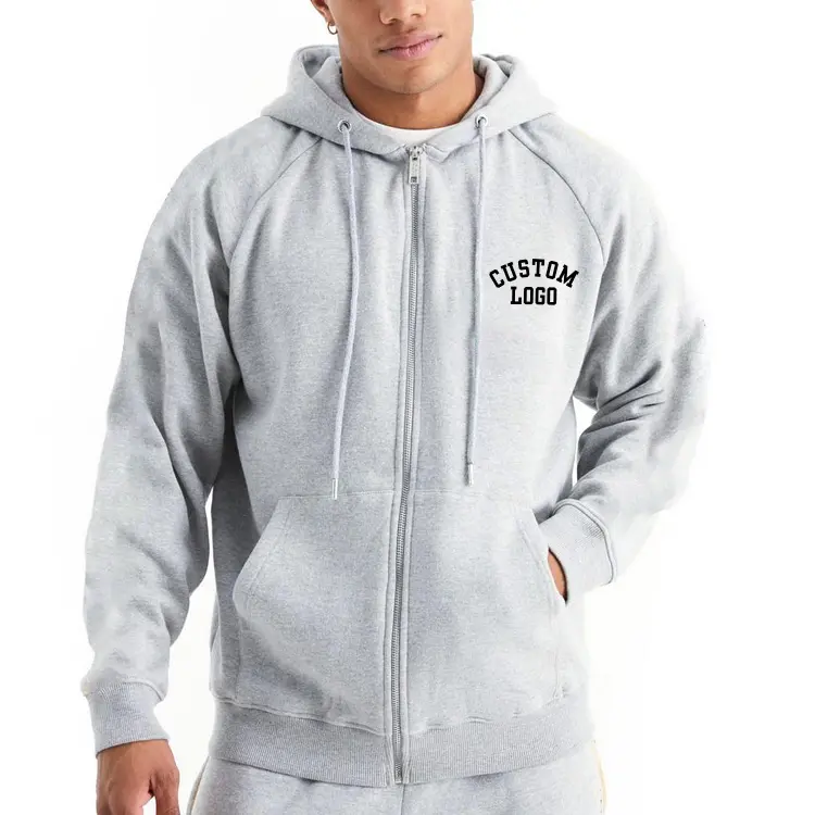 Nặng Trọng Lượng 100% Bông Trống Zip up Hoodies Phù Hợp Quá Khổ Áo Thun Hoodies Với Dây Kéo Biểu Tượng Tùy Chỉnh Zip Áo Người Đàn Ông