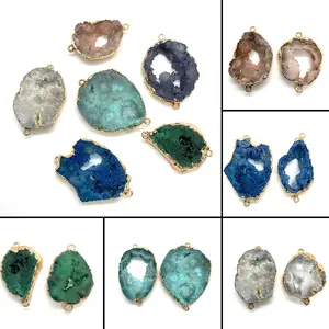 Konektor Druzy kristal Geode batu akik alami bandul perhiasan kalung atau pembuatan perhiasan