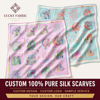 Écharpe Carrée Premium 100% Soie de Mûrier 65x65cm Froissée à Ourlet Roulotté à la Main Motif Botanique pour Femme – Prête à l'Exportation (Fabricant)