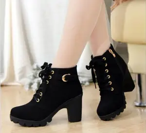 2023 New High Heeled Women Boots Cross Straps Short Boots Comfortable Waterproof Boots Warm Plus Size 42 Botas Femininas