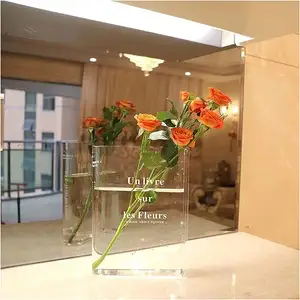 Toptan Crystal Clear kitap çiçek vazo 2023 yeni sanatsal kültürel lezzet dekoratif şeffaf akrilik kitap çiçek vazo