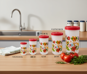 Food Organizer <b>Containers</b> Set 500ml/800ml/1.2L/1.8L/2.4L Plastic Printing Stackable with Flip Top Lids for <b>Kitchen</b> <b>Storage</b> - Product Image 2