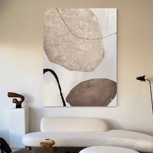 Peinture à l'huile abstraite style Wabi Sabi, texture de pierre, art moderne, décoration murale pour salon, peinte à la main, sans cadre, effet visuel 3D - Product Image 3