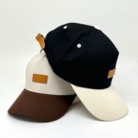 Gorra de camionero PAN DU personalizada con parche de cuero grabado, bicolor, 100% algodón twill, sin estructura, estilo Dad Hat, gorra de béisbol ajustable