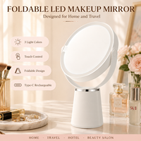 Espejo LED de tocador con base cónica escultural, circular, para decoración de escritorio en dormitorios modernos y rincones de vestidor