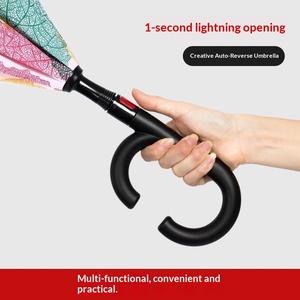 Parapluie inversé à long manche en fibre de carbone semi-automatique double usage pour les jours ensoleillés et pluvieux, utilisation en voiture, cadeaux d'affaires, design vintage - Product Image 4