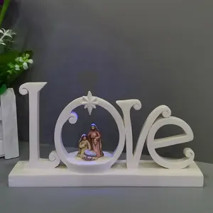 Estatua religiosa de resina de poliresina con luz para decoración del hogar, estatua de amor/esperanza, Natividad