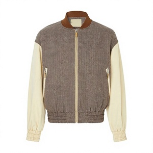 Chaqueta Bomber de Hombre con Mezcla de Lana Espigada, Mangas Color Crema, Cuello Alto y Cierre de Cremallera, Estilo Casual para Otoño - Product Image 1
