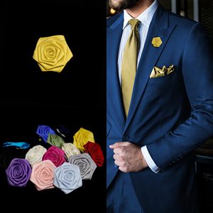 ユニセックスニューファッションハンドメイドシミュレートローズフローラルブローチラペルピンシルク生地スーツアクセサリー男性用真鍮ショートピン - Product Image 2