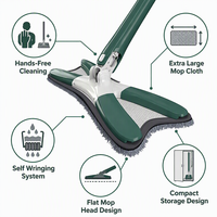 Serpillère plate papillon mains libres pour nettoyage de sol sans effort, gadget ménager extra-large à essorage quatre côtés, nettoyage en une seule passe
