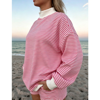 Sweat-shirt à col montant rayé imprimé personnalisé pour femme, en molleton de coton épais, coupe oversize, manches longues, ensemble 2 pièces pour tenue décontractée
