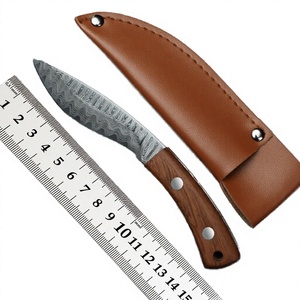 Couteau de chasse en acier au carbone, triple riveté, manche en bois, étui en cuir, longueur de lame 6-7,9 pouces, ambidextre, style traditionnel, métal - Product Image 3