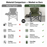 Chaise de camping pliante chauffante portable avec table d'appoint, porte-gobelet et emplacement pour téléphone, en tissu Oxford, pour extérieur, pelouse, pêche, salon, entrepôt, hôtel