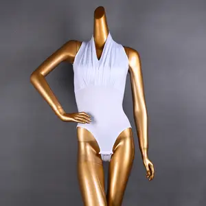 Latin Dance Nieuwe Vrouwelijke Volwassen Trainingskleding Mouwloze Onregelmatige Waterdruppelvorm Body Suit Onesie
