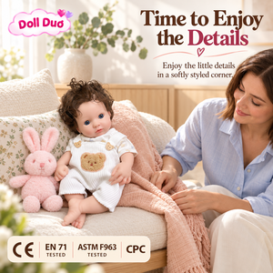 Poupée Reborn en Silicone Personnalisée de 13 Pouces, Cheveux Bouclés, Salopette Ours Blanc, Peinte à la Main, Cadeau de Noël Réaliste pour Enfants - Product Image 3