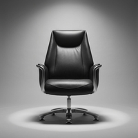 Chaise de bureau de direction pivotante à dossier haut en cuir noir, accoudoirs en aluminium, base métallique rotative à cinq étoiles, chaise ergonomique pour patron