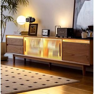 Solid Wood Minimalist Tv Stand Cherry Wood Color Storage Cabinet Living Room Furniture - Product Image 2