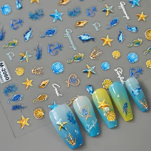 5D Embossed Decorative Ocean Theme Summer Nails Adhesive Sliders Art Nail Enhancement Logo Seashell Starfish Nail Gel Stickers