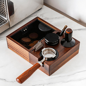 Own Mold Snap-on Disassembly Eco-Friendly Classic Barista Tools Wood Tamping Station with Knockbox - Product Image 1