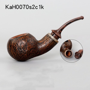 Muxiang Wooden Tobacco Pipe Bent Type Handmade Solid Briar Wood With Vulcanized Rubber Mouthpiece - Product Image 5