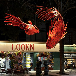 Lustre en forme de poisson de style chinois, en acier inoxydable, étanche, décoration extérieure, éclairage ambiant LED, hôtel, restaurant - Product Image 4