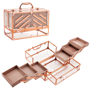 Acrylic <b>Makeup</b> Case with 6 Trays Portable Cosmetics Display Cases Transparent <b>Makeup</b> Artists Train Case Toiletry Organizer <b>Box</b> - Product Image 1