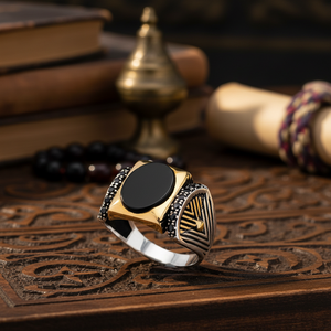 Oval Onyx Stone Tugra Design Ottoman <b>Men's</b> <b>Ring</b> Turkish Handmade Wholesale Authentic <b>Silver</b> <b>Men</b> <b>Ring</b> - Product Image 3