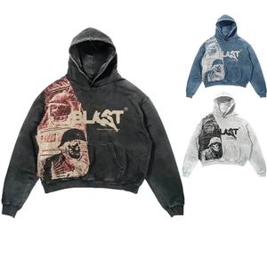Sweat à capuche homme personnalisé OEM avec impression DGT, 100 % coton, coupe ample, manches longues, style streetwear gothique décontracté, délavage vintage pour l'hiver - Product Image 1