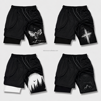 Shorts de sport respirants pour hommes, 2 en 1, avec poche, pour la course et l'entraînement, avec motif croix Pure Custom Faith, à compression pour la gym