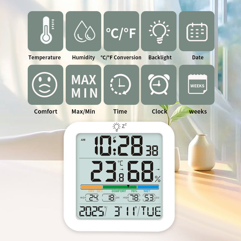Digital Color Screen Weather Station Clock – Indoor Humidity & Temp Sensor - View 2