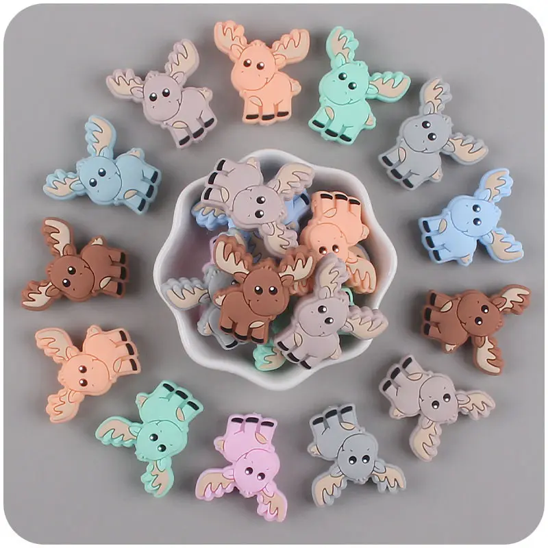 Wholesale Food Grade Animal Giraffe Sika Deer Elk Fawn Baby Teething Beads Silicone Focal Beads for Pacifier Chain Accessory
