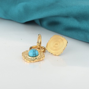Pendientes colgantes chapados en oro con incrustaciones de turquesa en forma de flor, joyería para mujer FY190251 - Product Image 3
