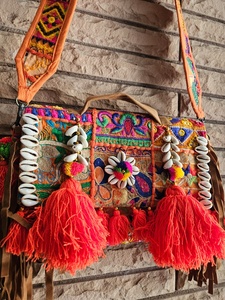 Orange Colour Bohemian Style Ethnic Banjara Cotton Clutch Bag with Button Closure-Lightweight Foldable for Women Daily Use - Product Image 2