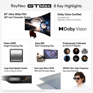 Occhiali Smart <span class=keywords><strong>AR</strong></span> RayNeo GT Max Flagship con Display HD 59FOV, Occhiali XR 3DoF Nativi, Altoparlante AI e Stabilizzazione Immagine per Film - Product Image 2