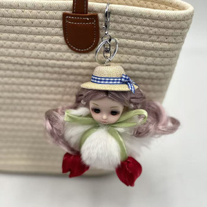 Encantador Llavero para Coche con Muñeca de Ojos Grandes de Peluche y Lazo de Tulipán, con Pompón de Piel de Zorro Auténtica, Adorno para Bolso, Regalo para Niñas, Mini Adorno de Moda - Product Image 4