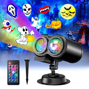 Luces de Proyector para Exteriores de Halloween y Navidad, Resistentes al Agua, con Doble Tubo y 12 Diapositivas con Control Remoto, Lámpara de Ondas Oceánicas 3D para el Hogar y las Fiestas - Product Image 1
